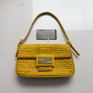 Fendi Yellow Embossed Napa Leather Mini Baguette